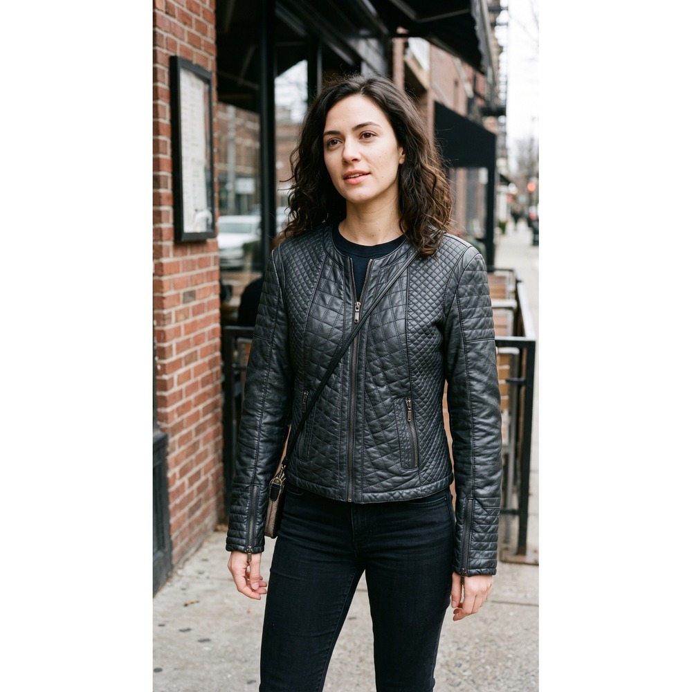 American Culture Womens M Vegan Faux Leather Jacket Motorcycle Biker Goth Indie